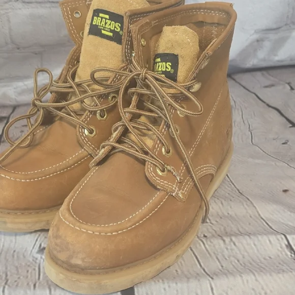 Brazos Work Force Men's Brown Leather Boots Sz 7.5 - Picture 5 of 13